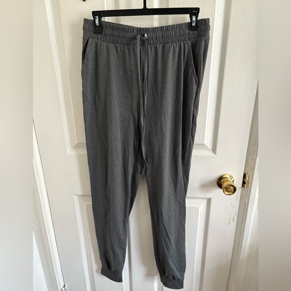 Gray Jogger Track Pants with Elastic Waistband and Tapered Legs